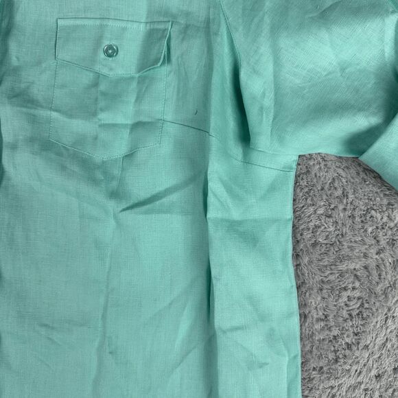 Kim Rogers Womens Linen Button Up Shirt 2X Light Blue Green Roll Tab Long Sleeve - Picture 7 of 14